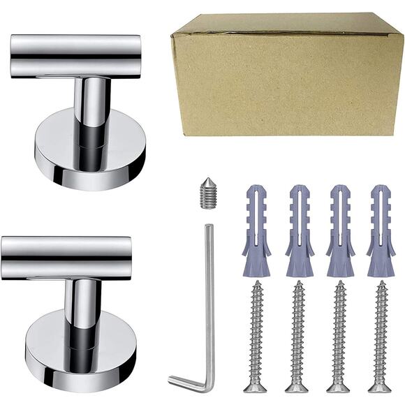 Towel Coat Hook Polished Chrome SUS304 Stainless Steel Bathroom 2 Pack - Picture 6 of 7